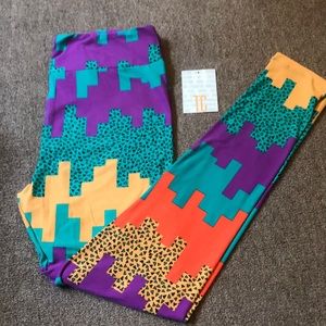 Lularoe tc leggings purple teal yellow design NEW
